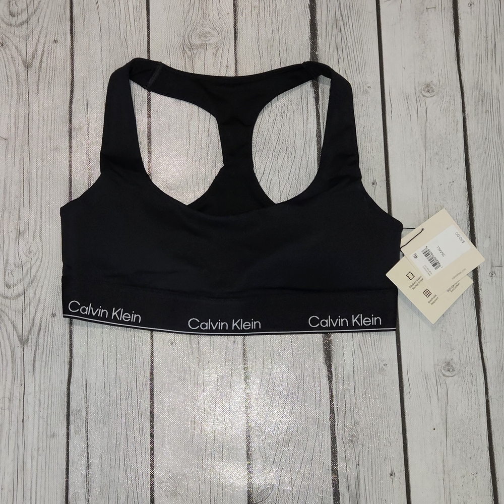 NWT Calvin Klein Black Racerback Sports Bra Womens Size Small